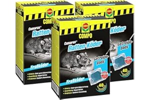 Ayursana Compo Cumarax Ratten-Köder | 3er Pack | 3 x 40 Beutel (3 x 400g) | Rattengift | Getreidepads | Fraßköder für Köderboxen | Auslegefertige Portionsköder für Köderstationen gegen Rattenbefall