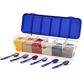 RILION Multipurpose 6-in-1 Masala Box for Kitchen| Airtight BPA-Free Plastic 6 Section Storage Container with 6 Spoons, 1800 