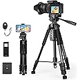 200cm Aluminum Camera Tripod Stand Heavy Duty Tripod for DSLR Phone, Professional Mobile Photography Stand with Remote and Carry Bag, Tall Travel Tripod for iPhone Video Recording
