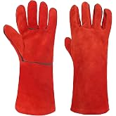 AUAUY Red Work Gloves, Long Leather Heat Resistant Gloves | Electrician Welder, Work Gloves Men and Women, Anti-Cut Gloves fo