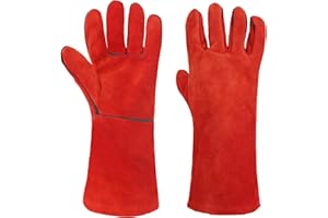 AUAUY Feuerfeste Kaminhandschuhe & Grillhandschuhe, Hitzeschutz Handschuh, Hitzebeständige Schweißerhandschuhe, Unisex Ofenhandschuhe Backhandschuhe für Grillen Kochen Backen Draussen-Rot