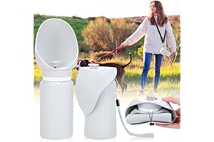 TAOPE Butelki na wodę dla psów do chodzenia, 550 ml, przenośny dozownik wody dla psa z paskiem na ramię 147 cm, miękka silikonowa butelka dla zwierząt domowych, szary, składany kubek do picia dla