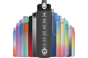 WHIPY 1L Water Bottle with Straw - Leak-Proof & BPA Free Reusable Sports Bottle - Motivational Time Markings for Hydration Durable Drink Bottle for Gym, Sports, Outdoor (Black)