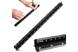 Dreikantmaßstab, 30cm Maßstabslineal Aluminium Maßstab Lineal für Architekten, Studenten, Zeichner und Ingenieure, Schwarz(1:100, 1:200, 1:250, 1:300, 1:400, 1:500)