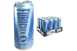 Furocity Sugar Free Energy Drink, Berry Freeze, 157mg Caffeine, Low Calorie, Zero Sugar, High in Vitamins C, B6, B12, Taurine, Vegan, 12 x 500ml Cans