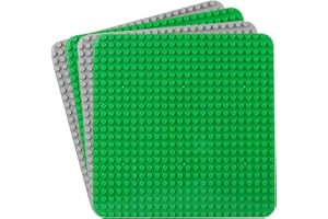 GUIHUMZ Duża płyta montażowa, kompatybilna z płytami Lego Duplo, klasyczna płyta podstawowa do zestawów DUPLO, 38 x 38 cm, zestaw płyt do kreatywnych zabawek przedszkolnych, zielona, szara (4 sztuki)