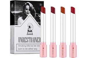 Elinrat Lana Del Rey Sigarette Set Rossetto Opaco Antiaderente A Lunga Tenuta - Cigaret Case Design Lip Stick Trucco - Da 4 Pezzi