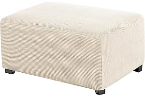 uyeoco Copri Pouf Elasticizzato Rettangolare Elasticizzato 80/90/100/120, Copertura Ottomana Fodera per poggiapiedi Tinta Unita Lavabile(Beige,74-86cm)