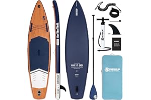 Santasup Stand Up Paddle Planche de Surf Sup Gonflable Complet Accessoires Paddle Gonflable Pagaie Réglable, Pompe, Tapis Antidérapant, pour Adultes Pompe, Sac à Dos de Voyage ISUP