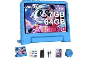 Dghrti 2025 Tablette Android 7", 7GB RAM & 64GB ROM (Extensible jusqu'à 256GB), Quad-Core, Double caméra, 3500mAh, Wi-FI 5G, contrôle Parental, Tablet étui en Silicone EVA - Bleu