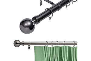 K Kestrel Palermo Ball Finial Metal 28 mm Extendable Curtain Poles Rods Voile Easy Fitting, Black Nickel 180-340 cm