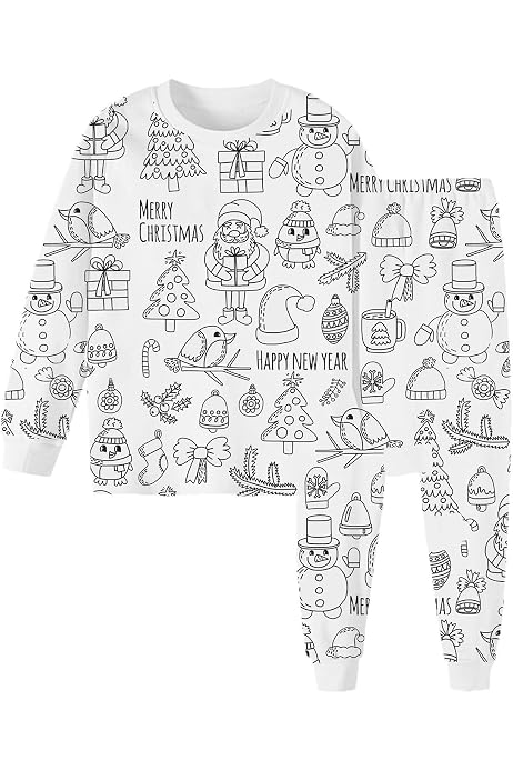 Pyjama De Noël à Colorier Pour Enfant - Ensemble 2 Pièces (haut + Pantalon), Activité Créative Pour L'Avent