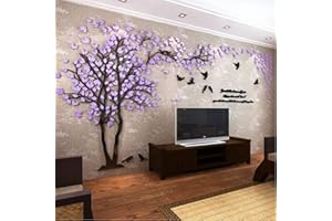 GUANGMU Albero Adesivo da Parete, Alberi e Uccelli 3D Adesivi Murali Arts Wall Sticker Decorativi per TV Par, Camera da Letto, Asili Nido, Ufficio, Bambini Stanze(Porpora Sinistra,XL-400 * 200cm)