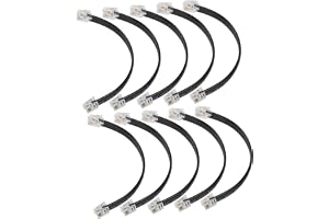 RIIEYOCA 6 tums kort RJ12 rak kabel 6P6C hane till hane platt telefonsladd, kompatibel med data och röst (svart, 10 paket)