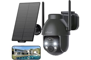 ieGeek 3MP Camara Vigilancia WiFi Exterior Solar con Bateria Sin Cables, Camara Vigilancia Exterior Solar Visión Nocturna Color, PTZ 360° App Remoto, Humana Detección, IP65, Voz Bidireccional (Gris)