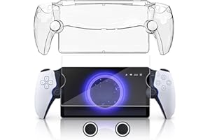 BRHE Protective Case for Playstation Portal Remote Player,3-In-1 Set with Hard PC Clear Case,Tempered Film,Thumb Cap for PS5 Playstation Protal Accessory Kit (White)