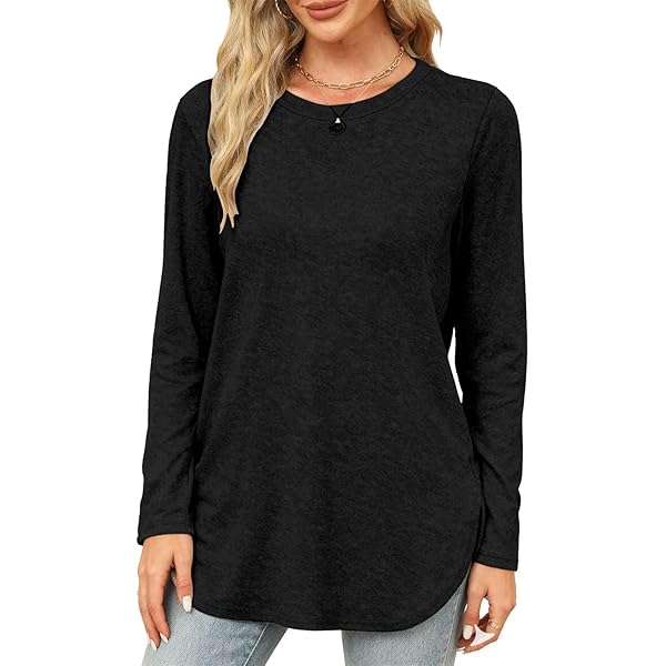 ZEAGOO Shirt met lange mouwen dames T-shirt lange mouwen bovenstuk ronde hals casual losse casual herfst shirts met plooien pofmouwen, Boho blauw 712, S