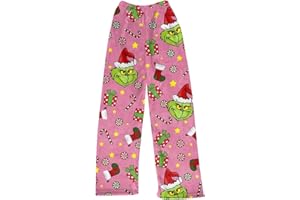 JKJFJKA 𝑮𝒓𝒊𝒏𝒄𝒉 Flanell Pyjama Hose für Damen Mode Weihnachten Schneeflocke Weihnachtsmann Druck Schlafanzug Niedlich Lässig Gemütlich Warm Schlafanzug Weihnachten Geschenk