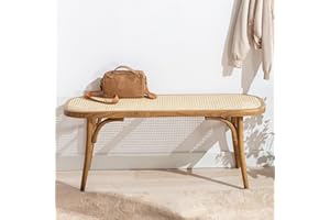 Ya-Home Banco de Comedor Madera Sillas de Rattan Rústico, Banco Otomano de Pasillo Bancos de Cocina para Salón/Entrada,Madera Natural