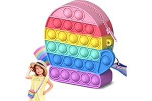 YOGINGO Pop Push it Bag, YOINGO Poppet Bag Purse, 2 in 1 Popit Bag Fidget Toy Messenger Bag with Adjustable Shoulder Strap Length, Anti Stress Silicone Push Bubble Handbags for Kids Adults(Rainbow Gloves)