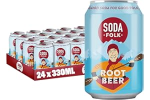 Soda Folk Root Beer, American Style Fizzy Drinks, Real Maple Syrup, Sweet Refreshing Reduced Sugar, Soft Drink, The Prime Drink, Nostalgic Flavours, Gluten Free & Vegan (24 x 330ml Cans)