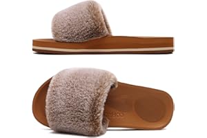 COFACE Pluszowe kapcie damskie, futrzane pantofle, Cozy Slides, damskie klapki na lato, zimę, buty kąpielowe, kapcie damskie