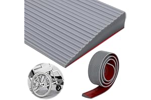 ALKNOT Rampa per soglia della porta, in PVC, per sedia a rotelle, superficie antiscivolo, passeggino, deambulatore o scooter (grigio, 90 x 8 x 3 cm)