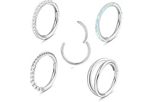 DIAMDAY Dimaday 5 Pezzi Acciaio Chirurgico Piercing Naso 18G 16G Opale CZ Clicker Incernierato Segmento Setto Argento Naso Acciaio Anelli Labbro Helix Cartilagine Orecchini Doppio Cerchio