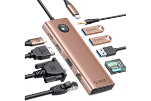 Stacja dokująca USB C, stacja dokująca ORICO 10 w 1, HDMI 4K, VGA, 3 USB-A 3.0, PD 100 W, SD i TF, audio 3.5 mm, 1G Ethernet, USB 3.0 Hub C, wieloportowy adapter USB C do MacBooka Windows