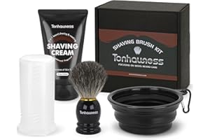 TONHAWNESS Travel Shaving Brush Kit For Men, 4 In 1 Shaving Brushes Set With Badger Hair Shaving Brush, Shaving Brush Case, Shaving Cream and Foldable Shaving Bowl For Trip