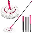 NEWE Self Wringing Twist Mop for Floor Cleaning, Upgraded 45 cm Wide Microfiber Mops, 140 cm Long Handle Wet Dry Kitchen Easy Squeeze String Mop for Wood, Hardwood, Tile, Marble (Rose Red)