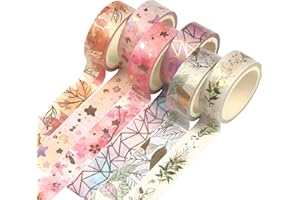 YUBX 6 Rollen Washi Tape Set, Masking Tape Goldene Foliendruck Dekoratives Klebeband Bunt für DIY Handwerk, Verschönert Journals, Planer, Scrapbooking und Verpackung