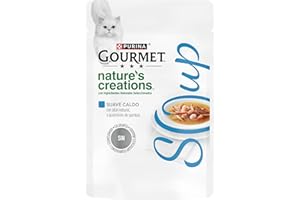 Purina Gourmet Nature's Creations Soup, Comida Húmeda Natural para Gato, Sopa con Atún y Gambas, 32 sobres de 40g