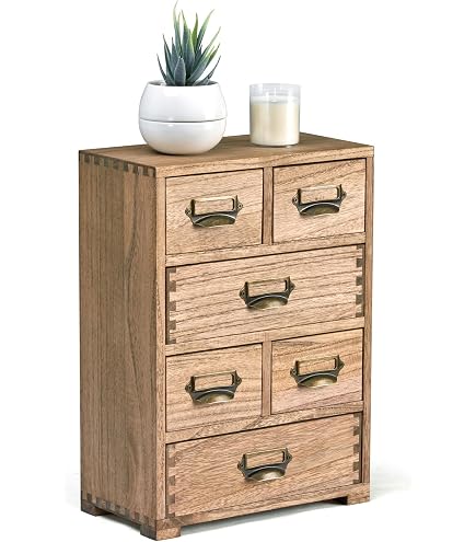 Boîte De Rangement Bureau 5 Tiroirs En Bois - Style Vintage Français - Dimensions 25x17.5x31 Cm - Prêt à L'emploi