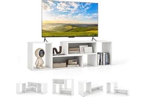 KOMFOTTEU Mobile TV Soggiorno Liberamente Combinabile da 2 Pezzi, Mobiletto Multifunzione per Televisione fino a 60”, Mobile Porta TV in Legno con Vani Aperti e Chiusi, per Camera da Letto (Bianco)