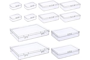 Prmape 12 Piezas Caja con Tapa, 4-Tamaño Cajas Plastico Pequeñas Transparentes Con Tapa De Bisagra, Mini Caja Plastico Almacenaje para Guardar Accesorios y Objetos Pequeños