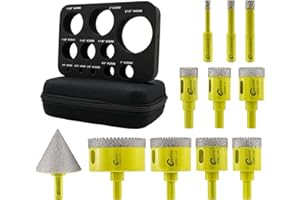 SANLEETEK Diamond Core Drill Bits Set - 11pcs 6/8/10/20/25/28/32/35/45/65mm+50mm Beveling Chamfer Bit Serrated Hole Saw Kit with Triangle Shank for Ceramic Tile Porcelain Marble Granite