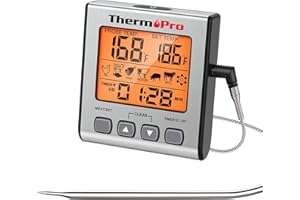 ThermoPro TP16S Thermomètre à Viande numérique précis pour fumoir, Cuisson, Barbecue, avec Mode minuterie et rétroéclairage