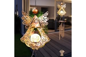 Yeomoo Scacciapensieri in metallo da giardino con angelo solare, decorazione per esterni, decorazione da giardino, regalo per donne, mamma, compleanno, campanelle per terrazze, balconi, corridoi, rame