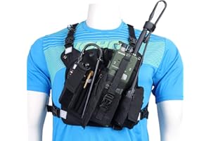 ABBREE Pettorina anteriore Pack Pouch Vest Rig per Baofeng UV-5R BF-F8HP UV-82 TYT Ham radio bidirezionale (Rescue Essentials) (riflettente nero)