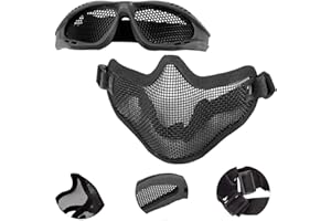 EMAGEREN Airsoft Masken Faltbare halbe Gesichtsschutz Maske Mesh Maske Schutzmaske mit Softair Schutzbrille Klar Stahl Maske Schutzbrille Militärschutzmaske für Halloween Cosplay Softair Paintball CS