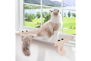 ARK MIIDO Hamac Chat Fenetre, Fenetre Panier Chats Bois, Perchoir Réglable pour Fenêtre Chat - Coussin Souple Amovible et Lavable Peut Contenir Jusqu'à 30 Kg