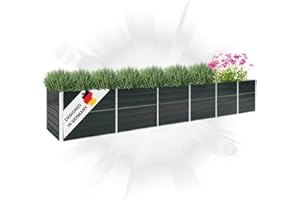 DELUKE® Hochbeet für Garten Oskar Anthrazit | 480x80x77cm | Verzinkter Stahl | Wetterfest | Hochbeet Metall Gartenbeet Kräuterbeet Blumenbeet Beet hoch Frühbeet für Garten Gemüsebeet