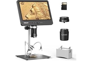 Tomlov DM601 HDMI Mikroskop Cyfrowy Trzema Obiektywami, Mikroskop LCD Ekranem, 7-Calowy Mikroskop Lutowniczy, Lupa Monetowa Podświetleniem, 10-Calowy Statyw, Karta 64GB, Kompatybilny z Windows/Mac