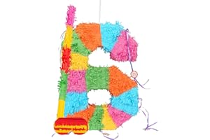 Fax Potato Number 6 Cardboard Pinata, Stick and Blindfold Set - Fill Your Own Kids Large Party Accessory Decoration - W35cm x D7.5cm x H50cm