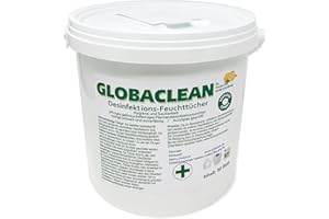 ‎GLOBASID Desinfektionstücher 2in1 - Zum Desinfizieren von Oberflächen und Händen. 90 extra große Vliestücher reichlich getränkt in Desinfektionsmittel im wiederverschließbaren Eimer