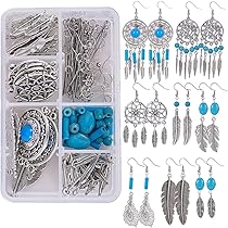 SUNNYCLUE Lotus Flower Earrings Making Kit - 10 Pairs Chakra Yoga OM Charm Jewelry DIY Set