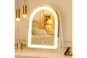 ACOLAR Arched Vanity Mirror with Lights, 30x25cm, 3 Color Light, Touch Switch Adjustable Brightness, 360° Rotation Dressing Table Mirror