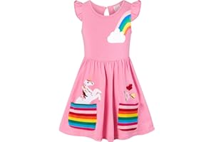 SFreeBo Vestito Bambina Unicorno Arcobaleno Vestiti Bambina Maniche Lunghe Ricami Stampati Abito Bambina 3-8 Anni
