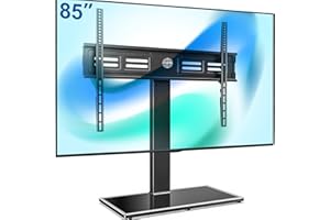 FITUEYES Support TV sur Pied pour Ecran de 50 à 85 Pouces Pivotant 80° - Pied TV Universel 12 Réglages en Hauteur Max Capacité 50 kg avec Base en Verre Trempé Grande - Max VESA 800x600 mm